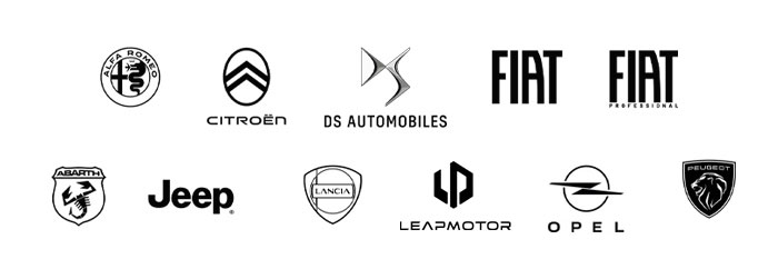 Overzicht met de logo’s van alle automerken van Stellantis